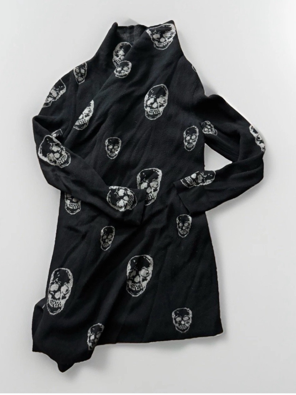 Marled Womens M Skull Cardigan Black Goth Halloween Waterfall Draped Sweater - Picture 3 of 9